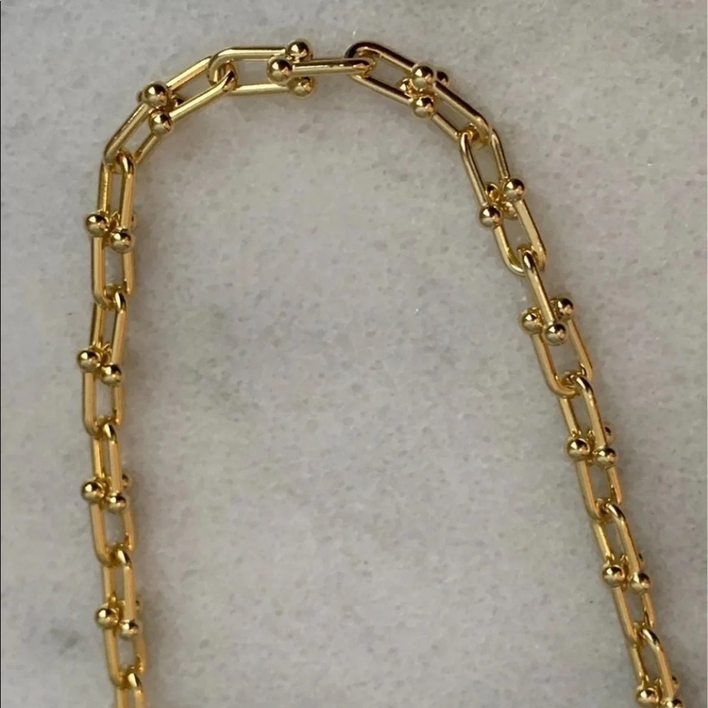 Gold Chain Link Chunky Sterling Silver Necklace - Picture 4 of 6